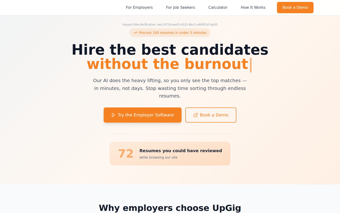 UpGig hiring product website